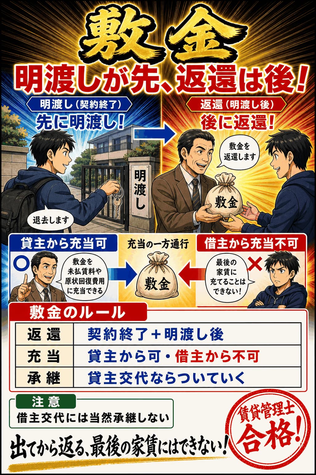 敷金の返還時期・充当・承継を整理した暗記画像