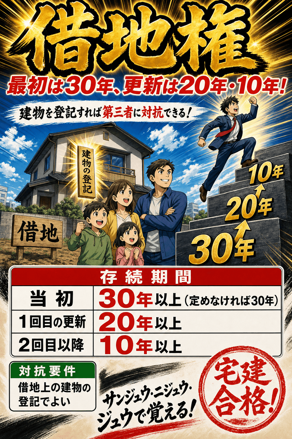 借地権の存続期間と対抗要件を整理した暗記画像