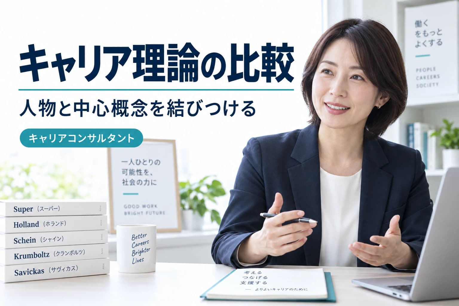 キャリア理論の覚え方|ホランド・スーパー・シャイン・クランボルツを比較【キャリアコンサルタント】のイメージ