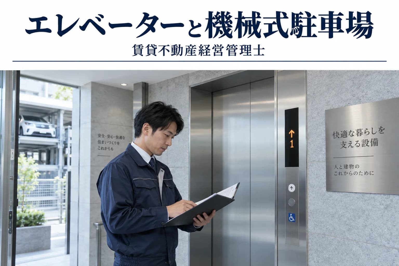 昇降機・機械式駐車場の解説記事カバー(写真調イメージ)