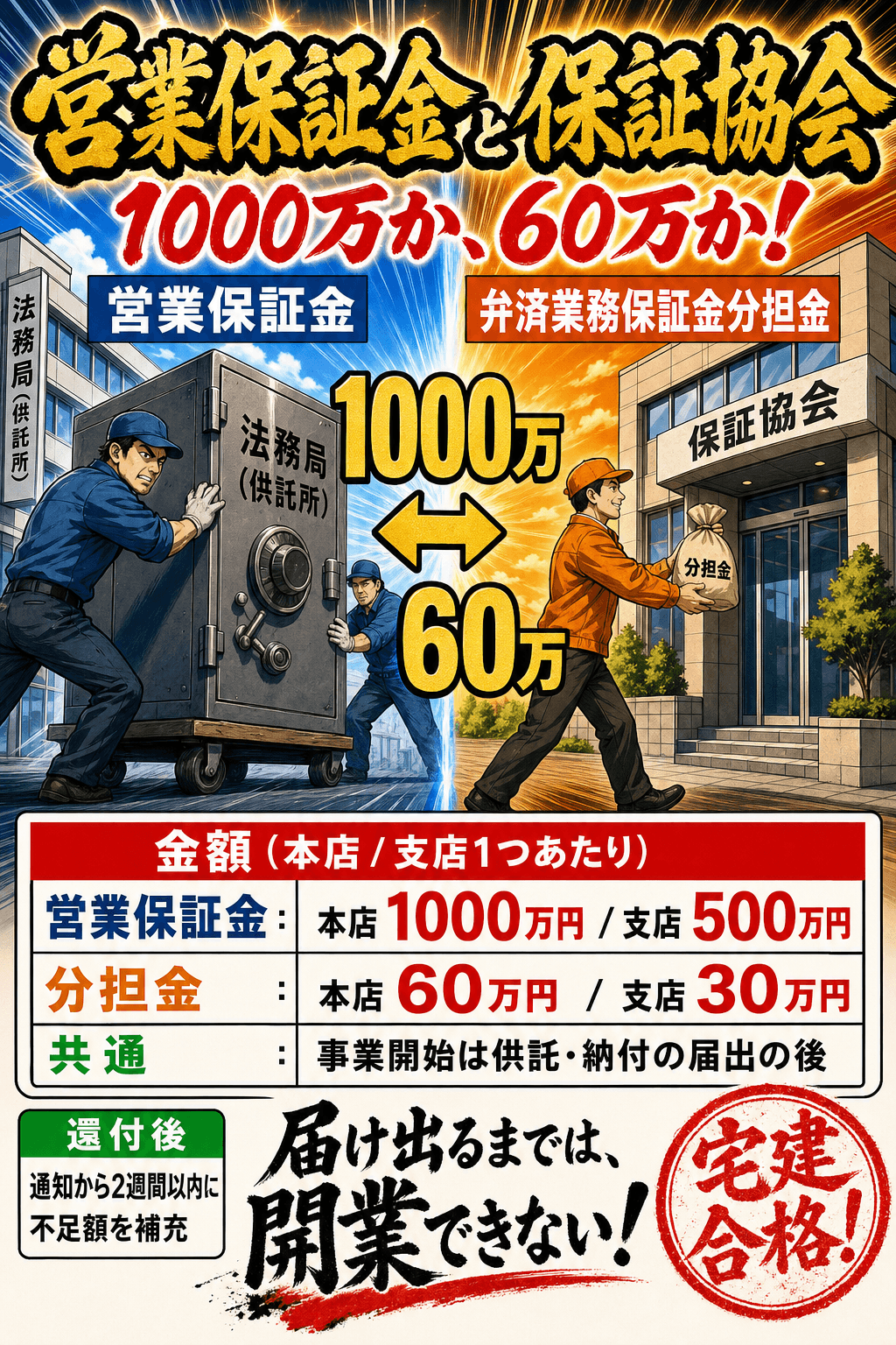 営業保証金と弁済業務保証金分担金の金額を比較した暗記画像