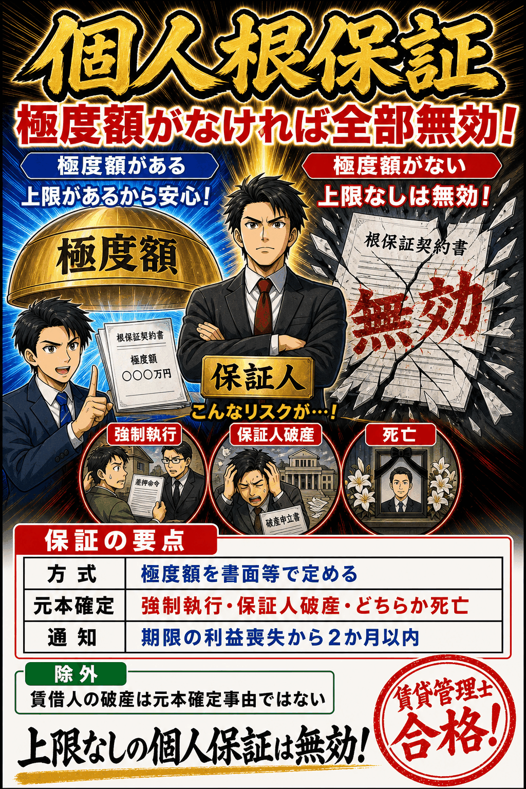 個人根保証の極度額と元本確定事由を整理した暗記画像