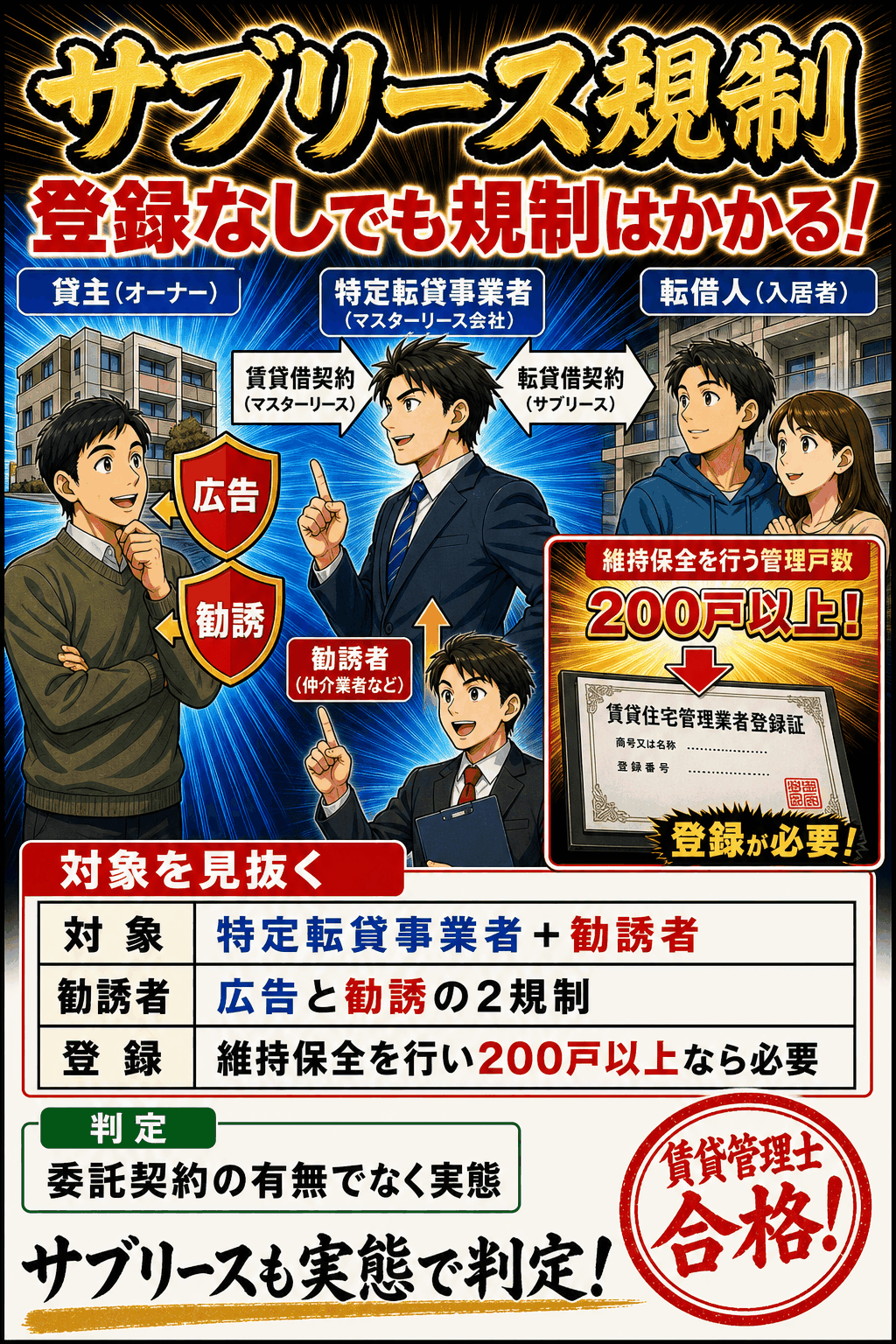 登録の有無にかかわらず適用されるサブリース規制を整理した暗記画像