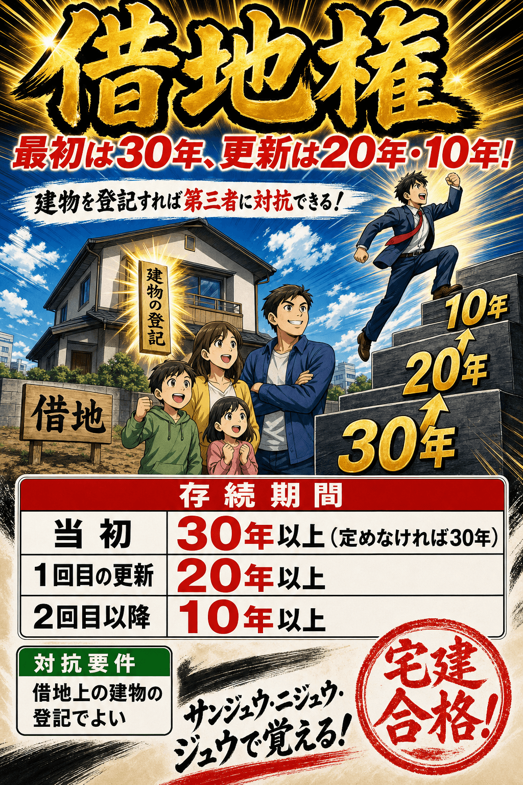 借地権の存続期間と対抗要件を整理した暗記画像